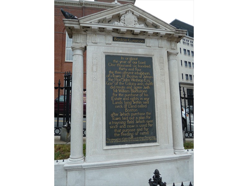 Sign from 1634 commemoriating the Boston Commons